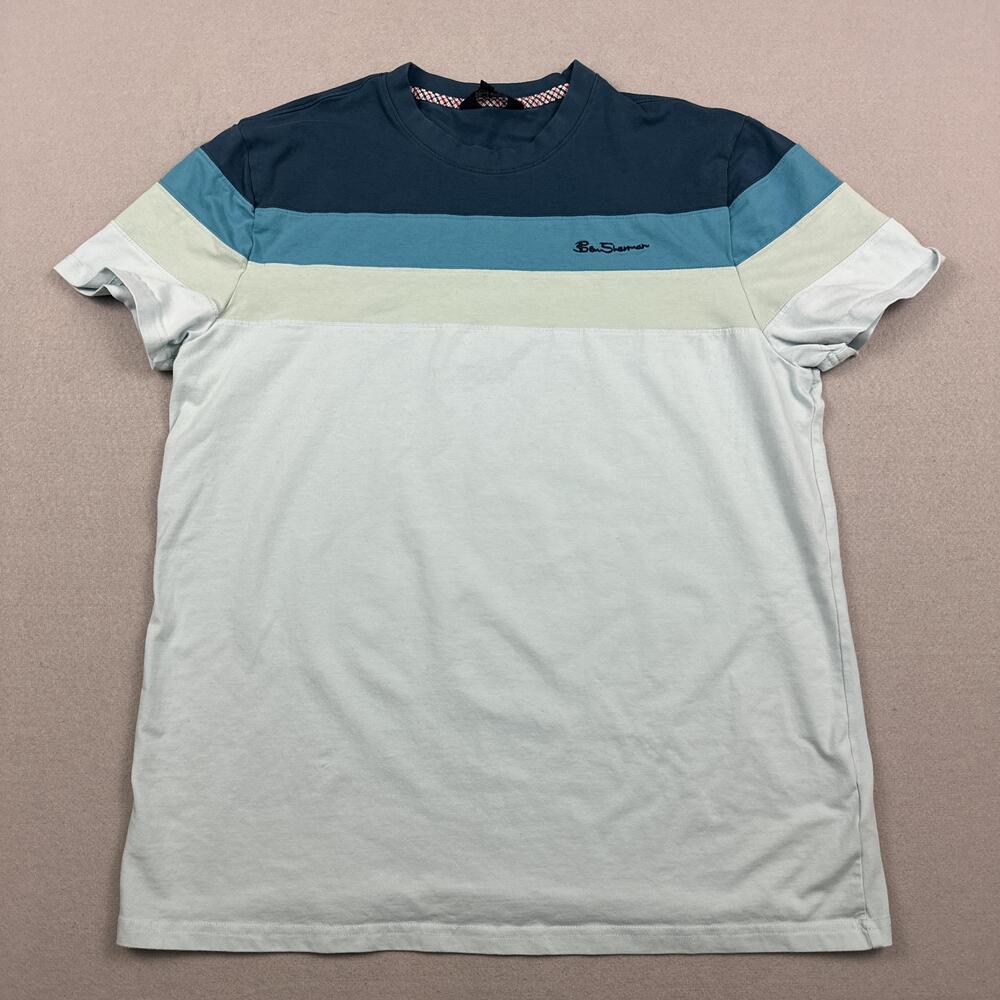 Ben Sherman Shirt Men Large Green Colorblock Crewneck Logo Cotton Short Sleeve L